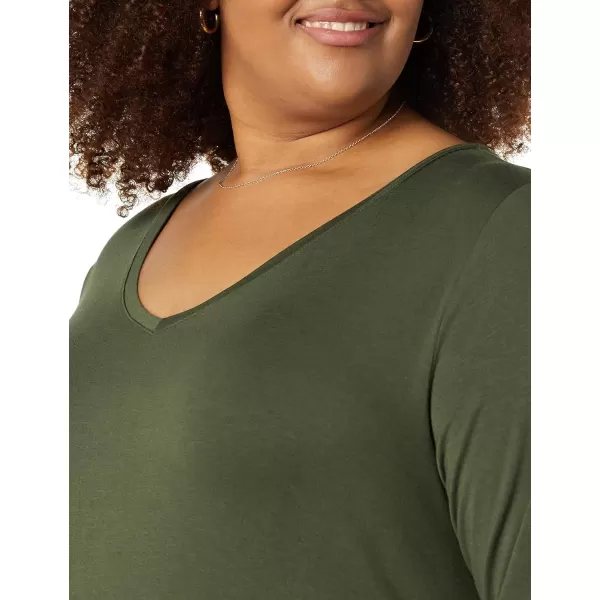 Amazon Essentials Womens 34 Sleeve VNeck Swing TShirt Available in Plus Size Pack of 2BlackOlive