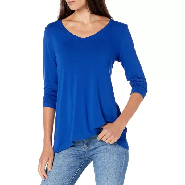 Amazon Essentials Womens 34 Sleeve VNeck Swing TShirt Available in Plus Size Pack of 2BlackRoyal Blue