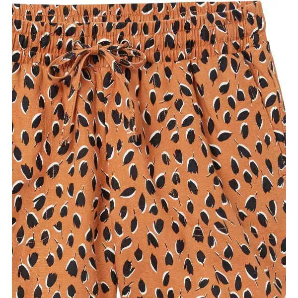 Amazon Essentials Womens 5 Inseam Drawstring Linen Blend Short Available in Plus SizeBlack Rust Orange Petal Print