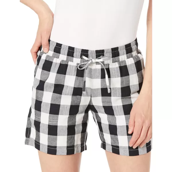 Amazon Essentials Womens 5 Inseam Drawstring Linen Blend Short Available in Plus SizeBlackWhite Buffalo Check