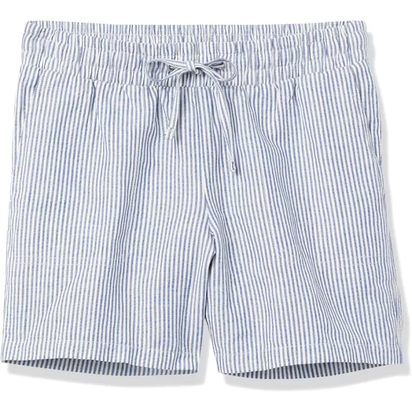 Amazon Essentials Womens 5 Inseam Drawstring Linen Blend Short Available in Plus SizeBlue White Stripe