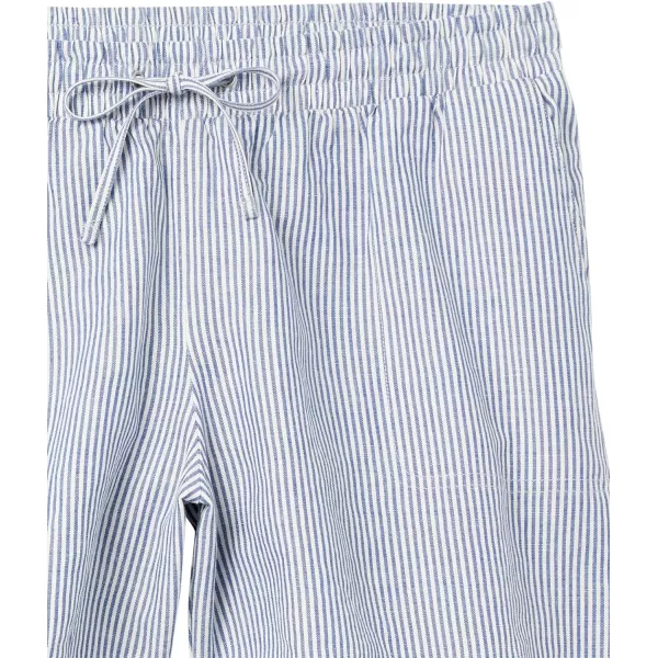 Amazon Essentials Womens 5 Inseam Drawstring Linen Blend Short Available in Plus SizeBlue White Stripe