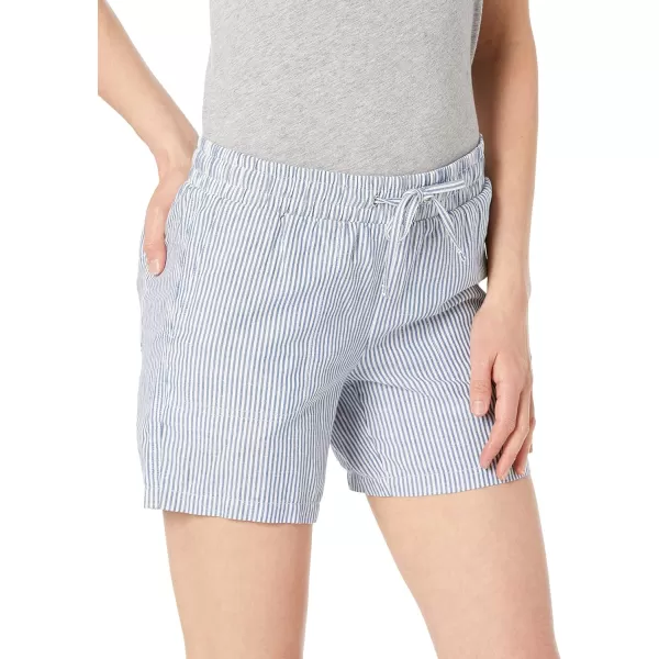 Amazon Essentials Womens 5 Inseam Drawstring Linen Blend Short Available in Plus SizeBlue White Stripe