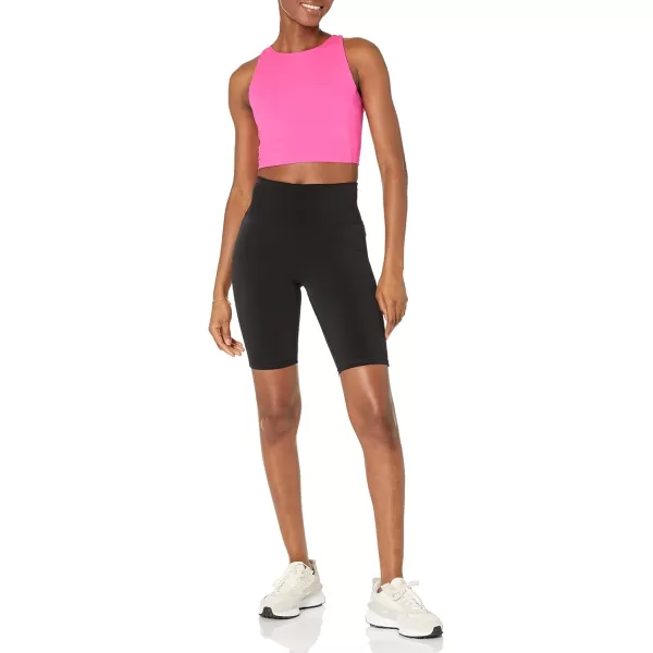 Amazon Essentials Womens Active Sculpt High Neck Racer Back Sports Bra Tank Available in Plus SizeNeon Pink