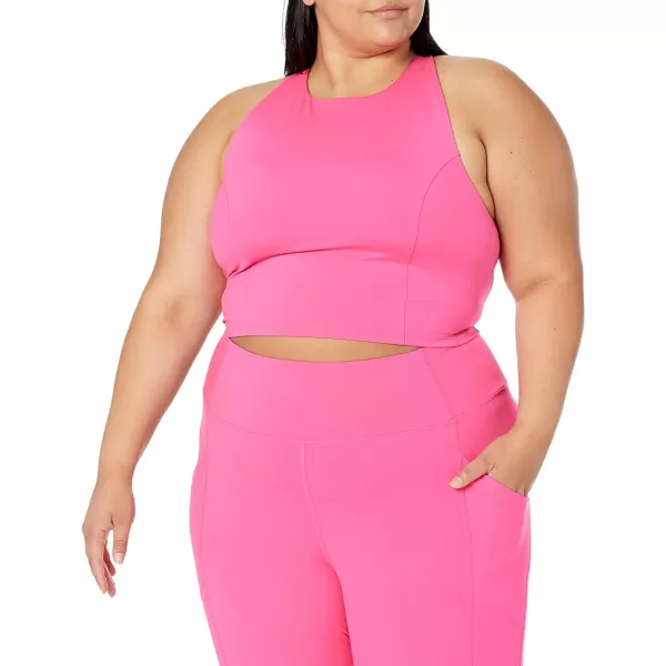 Amazon Essentials Womens Active Sculpt High Neck Racer Back Sports Bra Tank Available in Plus SizeNeon Pink