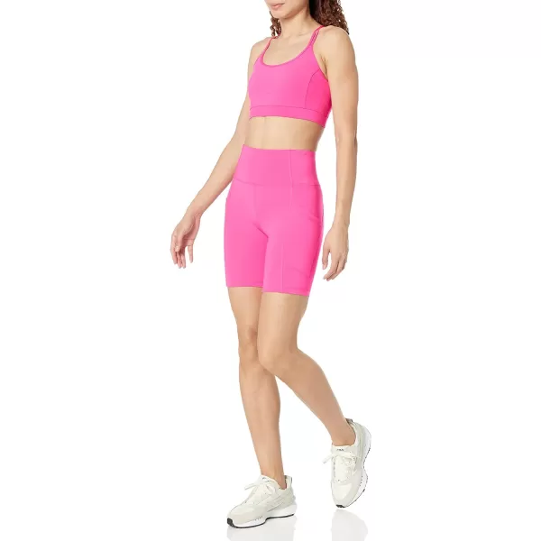 Amazon Essentials Womens Active Sculpt High Rise 7 Bike Shorts with PocketsNeon Pink