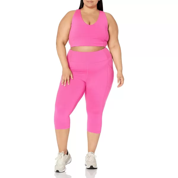 Amazon Essentials Womens Active Sculpt VNeck Sports Bra Available in Plus SizeNeon Pink