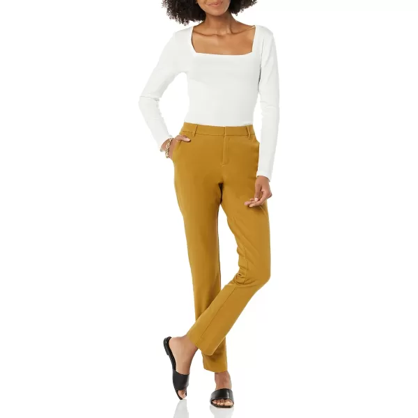 Amazon Essentials Womens BiStretch Full Length Straight Leg PantDark Camel