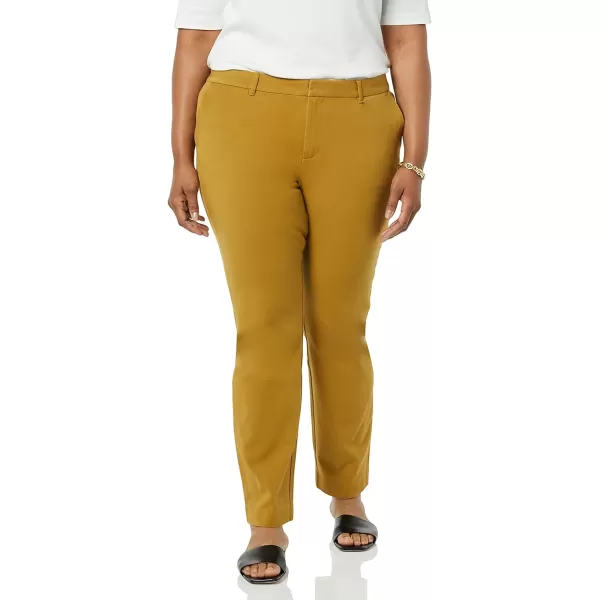 Amazon Essentials Womens BiStretch Full Length Straight Leg PantDark Camel