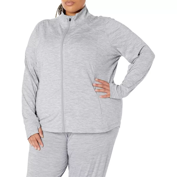 Amazon Essentials Womens Brushed Tech Stretch FullZip Jacket Available in Plus SizeLight Grey Space Dye