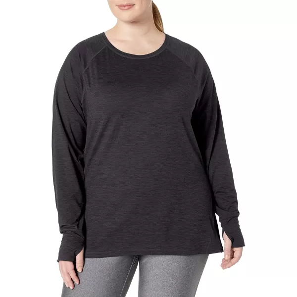 Amazon Essentials Womens Brushed Tech Stretch LongSleeve Crewneck Shirt Available in Plus SizeBlackSpace Dye