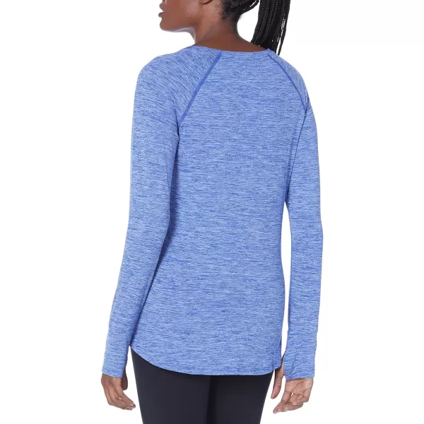 Amazon Essentials Womens Brushed Tech Stretch LongSleeve Crewneck Shirt Available in Plus SizeBlue Space Dye