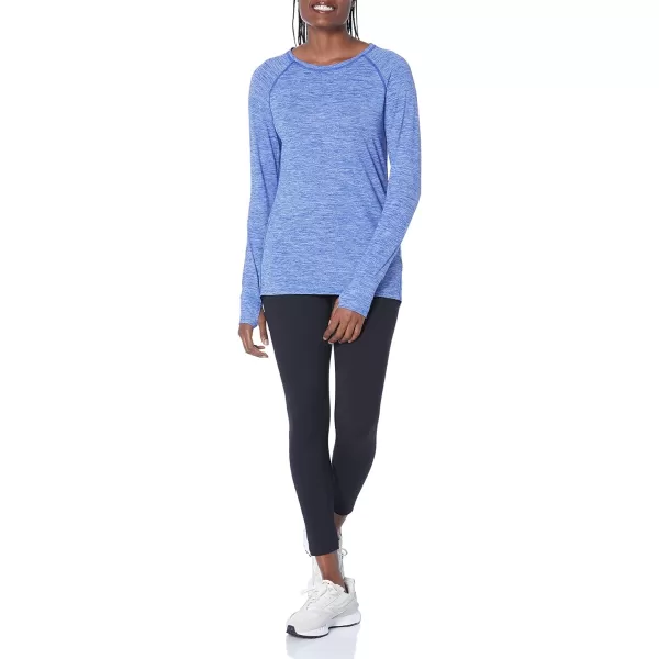 Amazon Essentials Womens Brushed Tech Stretch LongSleeve Crewneck Shirt Available in Plus SizeBlue Space Dye