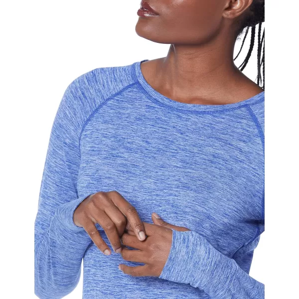 Amazon Essentials Womens Brushed Tech Stretch LongSleeve Crewneck Shirt Available in Plus SizeBlue Space Dye