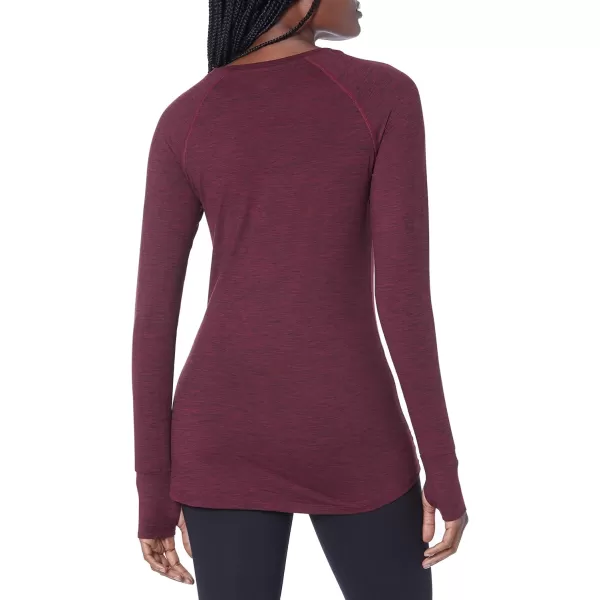 Amazon Essentials Womens Brushed Tech Stretch LongSleeve Crewneck Shirt Available in Plus SizeBurgundy Space Dye