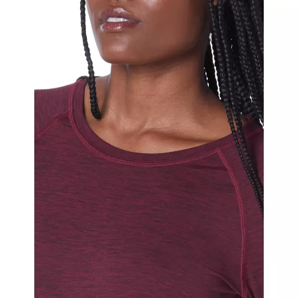 Amazon Essentials Womens Brushed Tech Stretch LongSleeve Crewneck Shirt Available in Plus SizeBurgundy Space Dye