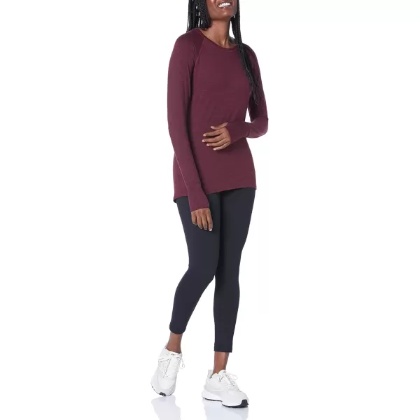 Amazon Essentials Womens Brushed Tech Stretch LongSleeve Crewneck Shirt Available in Plus SizeBurgundy Space Dye