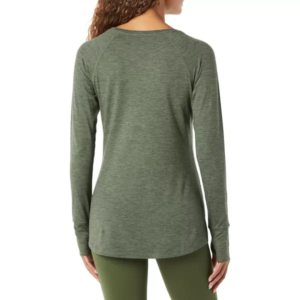 Amazon Essentials Womens Brushed Tech Stretch LongSleeve Crewneck Shirt Available in Plus SizeDark Green