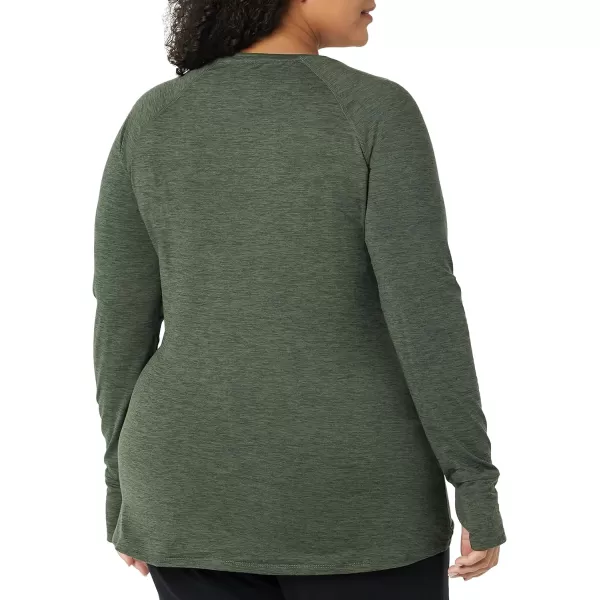 Amazon Essentials Womens Brushed Tech Stretch LongSleeve Crewneck Shirt Available in Plus SizeDark Green