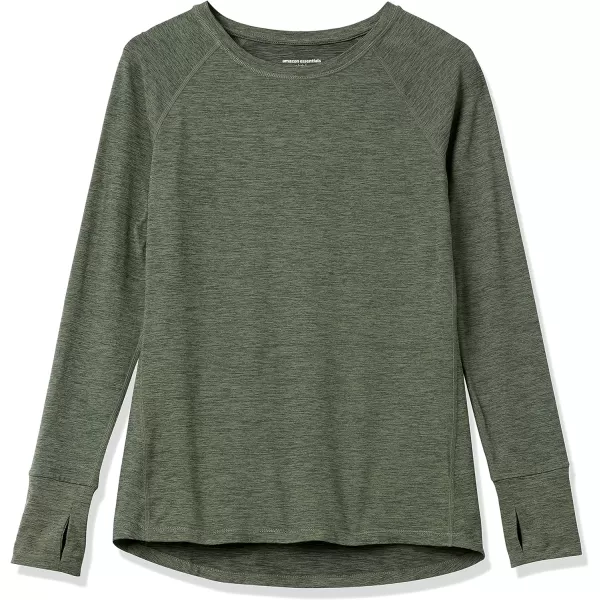 Amazon Essentials Womens Brushed Tech Stretch LongSleeve Crewneck Shirt Available in Plus SizeDark Green