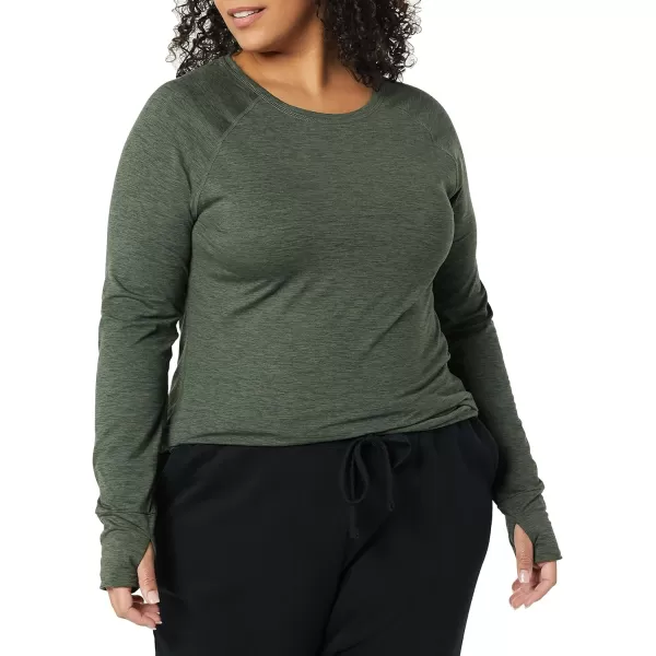 Amazon Essentials Womens Brushed Tech Stretch LongSleeve Crewneck Shirt Available in Plus SizeDark Green