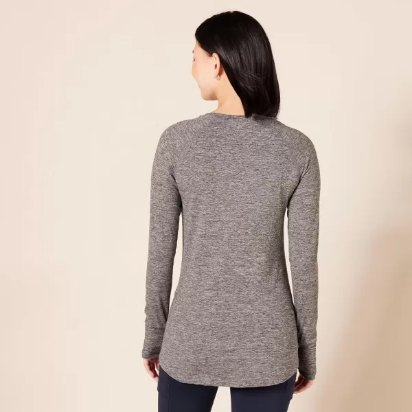 Amazon Essentials Womens Brushed Tech Stretch LongSleeve Crewneck Shirt Available in Plus SizeDark Grey Space Dye