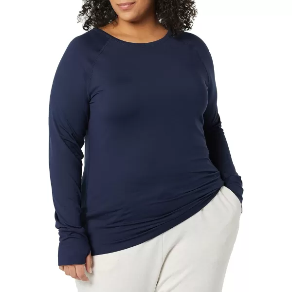 Amazon Essentials Womens Brushed Tech Stretch LongSleeve Crewneck Shirt Available in Plus SizeNavy