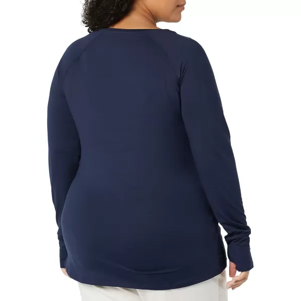 Amazon Essentials Womens Brushed Tech Stretch LongSleeve Crewneck Shirt Available in Plus SizeNavy