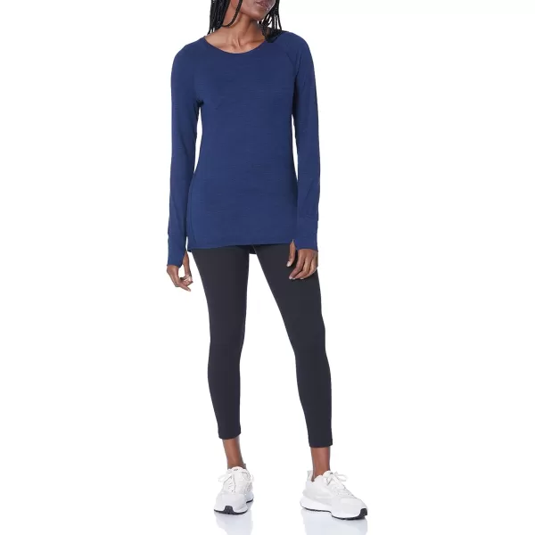 Amazon Essentials Womens Brushed Tech Stretch LongSleeve Crewneck Shirt Available in Plus SizeNavy Space Dye