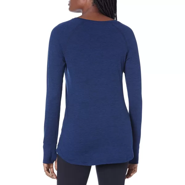 Amazon Essentials Womens Brushed Tech Stretch LongSleeve Crewneck Shirt Available in Plus SizeNavy Space Dye