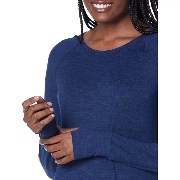 Amazon Essentials Womens Brushed Tech Stretch LongSleeve Crewneck Shirt Available in Plus SizeNavy Space Dye