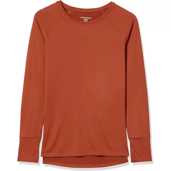 Amazon Essentials Womens Brushed Tech Stretch LongSleeve Crewneck Shirt Available in Plus SizeRich Chestnut Brown