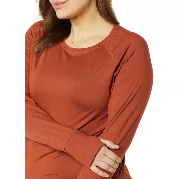 Amazon Essentials Womens Brushed Tech Stretch LongSleeve Crewneck Shirt Available in Plus SizeRich Chestnut Brown