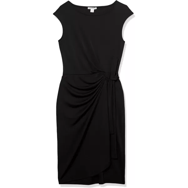 Amazon Essentials Womens Cap Sleeve BoatNeck Faux Wrap DressBlack