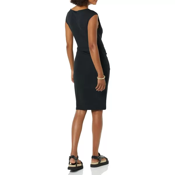 Amazon Essentials Womens Cap Sleeve BoatNeck Faux Wrap DressBlack