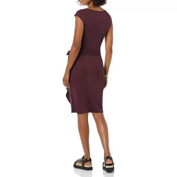 Amazon Essentials Womens Cap Sleeve BoatNeck Faux Wrap DressBurgundy