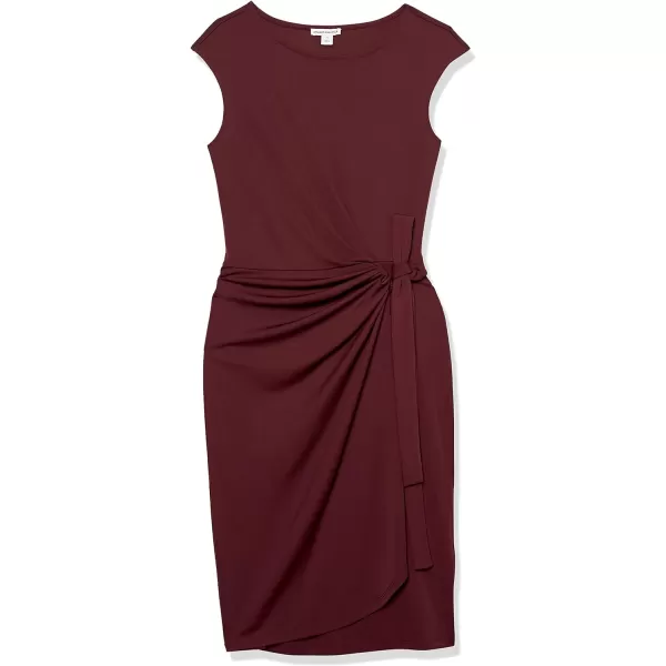 Amazon Essentials Womens Cap Sleeve BoatNeck Faux Wrap DressBurgundy