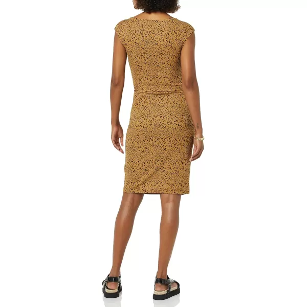 Amazon Essentials Womens Cap Sleeve BoatNeck Faux Wrap DressDark Camel Leopard