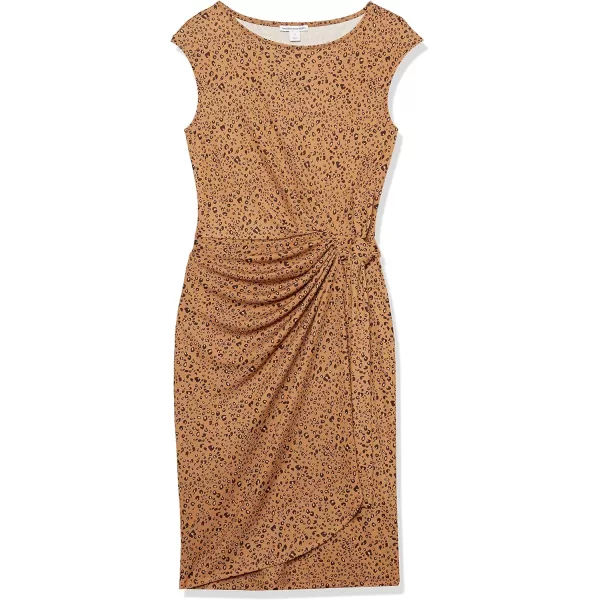 Amazon Essentials Womens Cap Sleeve BoatNeck Faux Wrap DressDark Camel Leopard