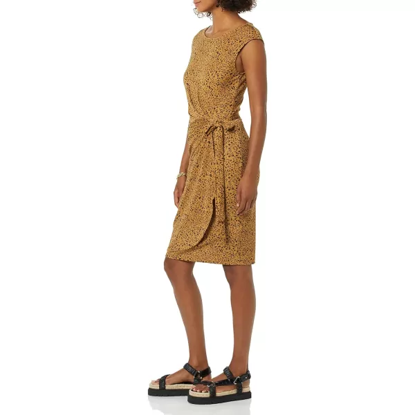 Amazon Essentials Womens Cap Sleeve BoatNeck Faux Wrap DressDark Camel Leopard