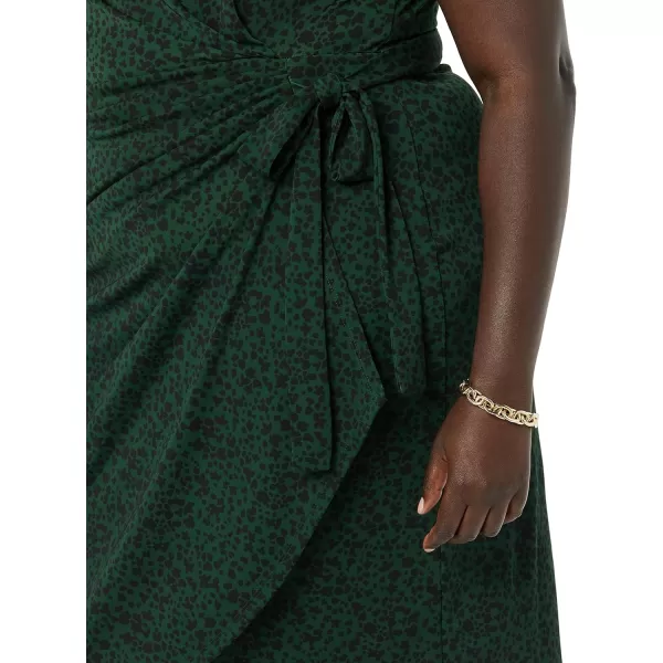 Amazon Essentials Womens Cap Sleeve BoatNeck Faux Wrap DressDark Green Animal