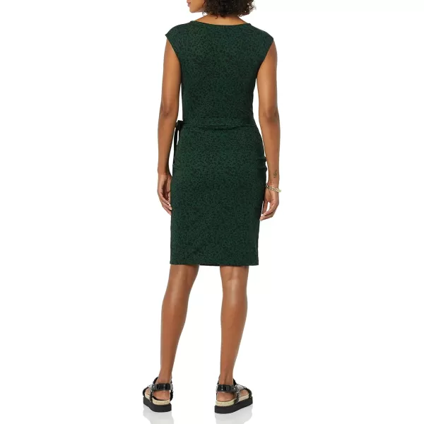 Amazon Essentials Womens Cap Sleeve BoatNeck Faux Wrap DressDark Green Animal