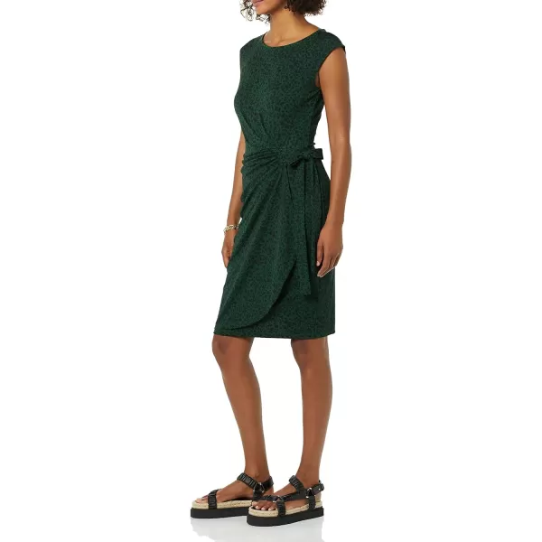 Amazon Essentials Womens Cap Sleeve BoatNeck Faux Wrap DressDark Green Animal