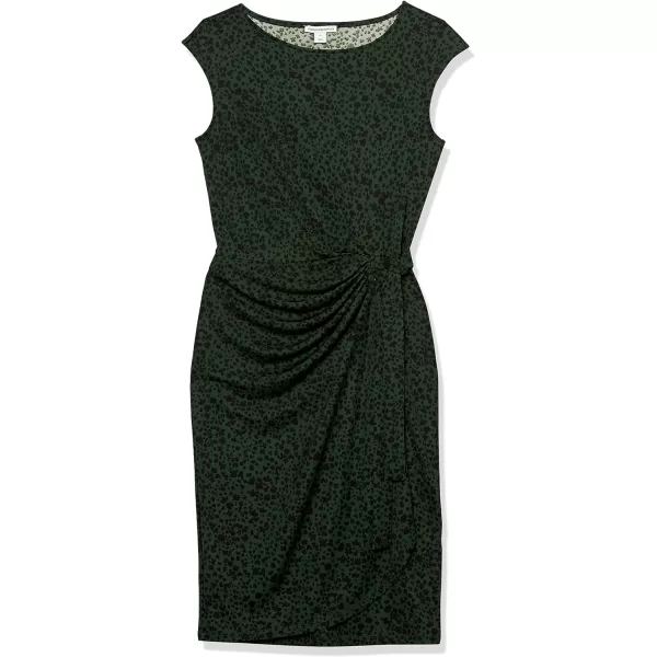 Amazon Essentials Womens Cap Sleeve BoatNeck Faux Wrap DressDark Green Animal