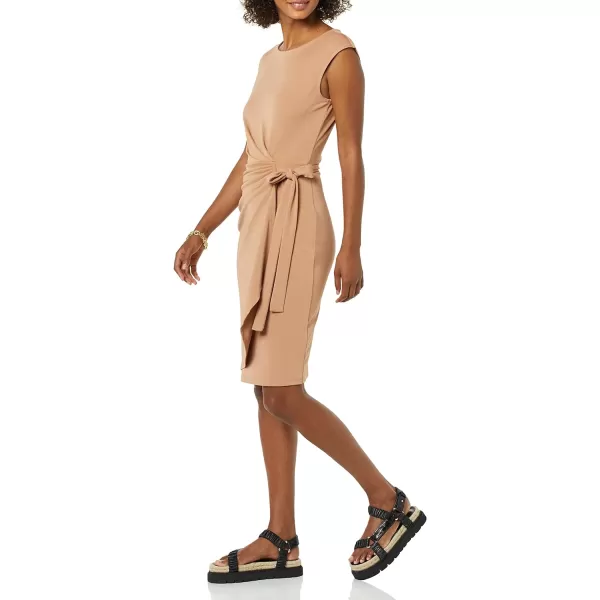 Amazon Essentials Womens Cap Sleeve BoatNeck Faux Wrap DressLight Brown