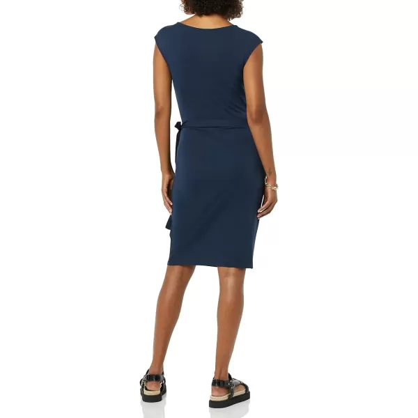 Amazon Essentials Womens Cap Sleeve BoatNeck Faux Wrap DressNavy