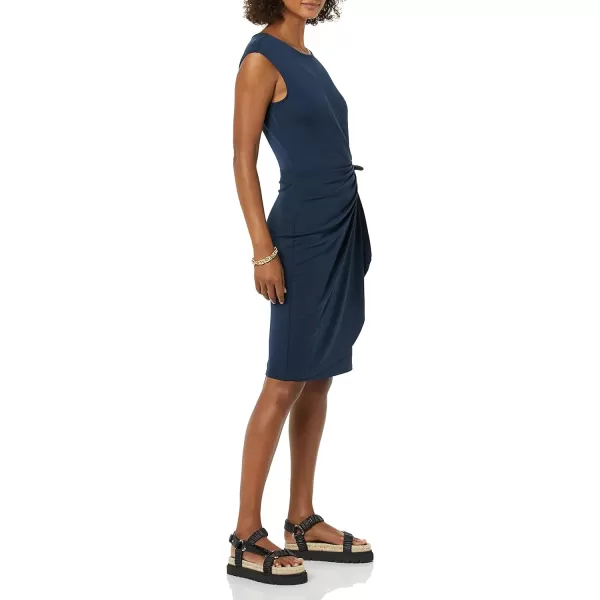 Amazon Essentials Womens Cap Sleeve BoatNeck Faux Wrap DressNavy