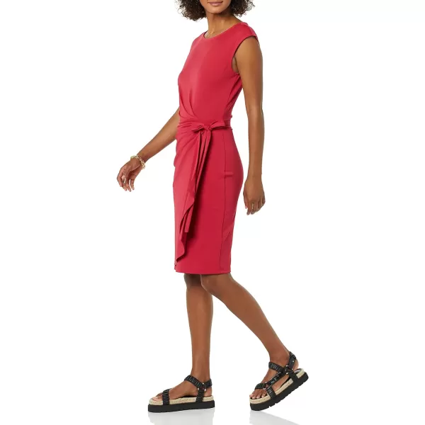 Amazon Essentials Womens Cap Sleeve BoatNeck Faux Wrap DressRaspberry Red