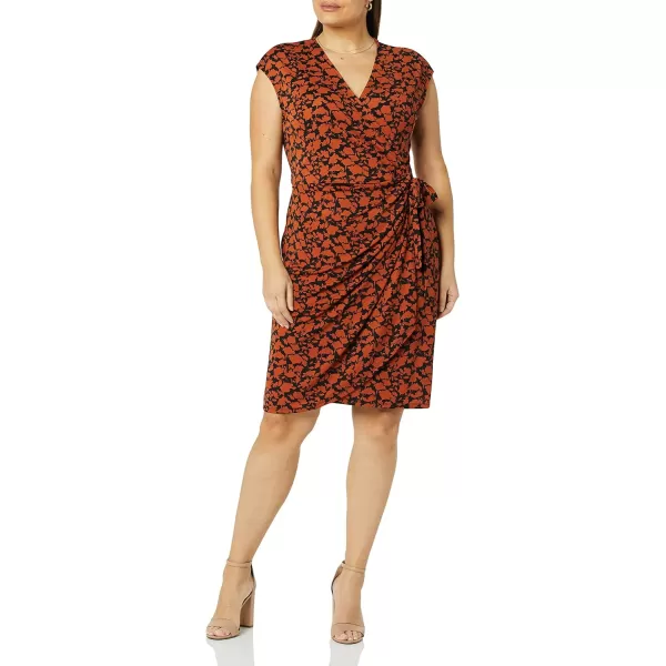 Amazon Essentials Womens Classic Cap Sleeve Wrap Dress Available in Plus SizeBrown Floral Print