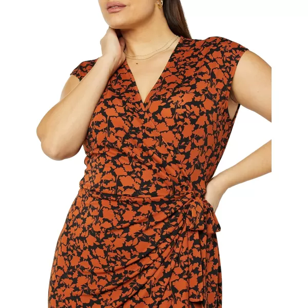 Amazon Essentials Womens Classic Cap Sleeve Wrap Dress Available in Plus SizeBrown Floral Print